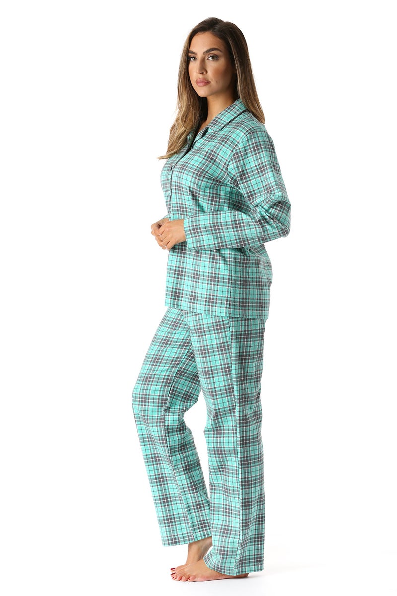 #followme 6371-10230-2X Printed Flannel Button Front PJ Pant Set - Image 2